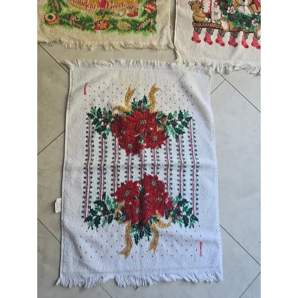 Lot of 3 VTG Cannon Holiday Christmas Absorbent Soft‎ Fringe Kitchen Hand Towels